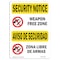 Signmission OSHA Security Sign, 7" Height, 10" Width, Rigid Plastic, Weapon Free Zone Bilingual, Landscape OS-SN-P-710-L-11684 - alternate 1